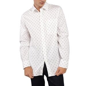 American Eagle Classic Fit Button-Down Shirt Cotton Microprint White L‎
